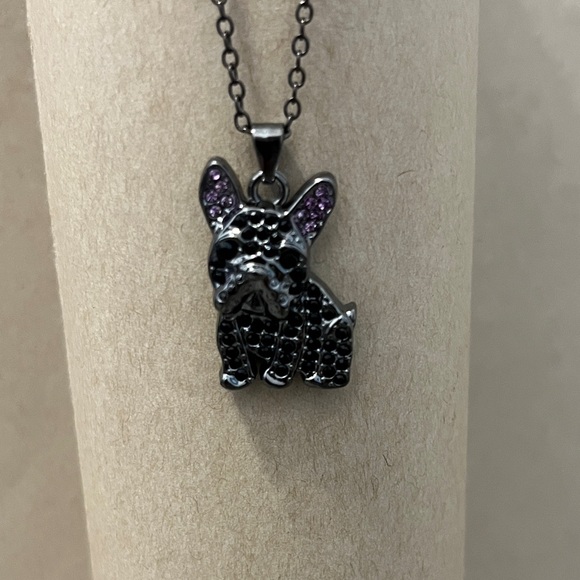 Bulldog Black and Purple Pendant Necklace Pet Lover Jewelry with display case - Picture 4 of 8